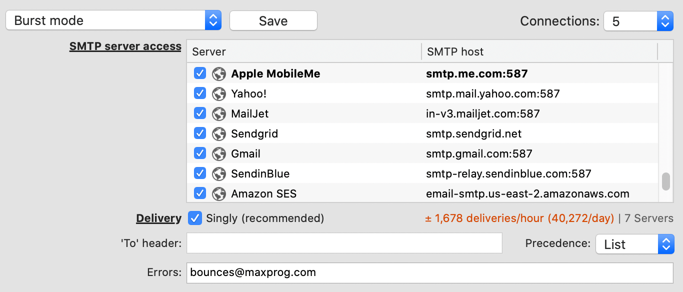 maxbulk mailer alternative smtp port